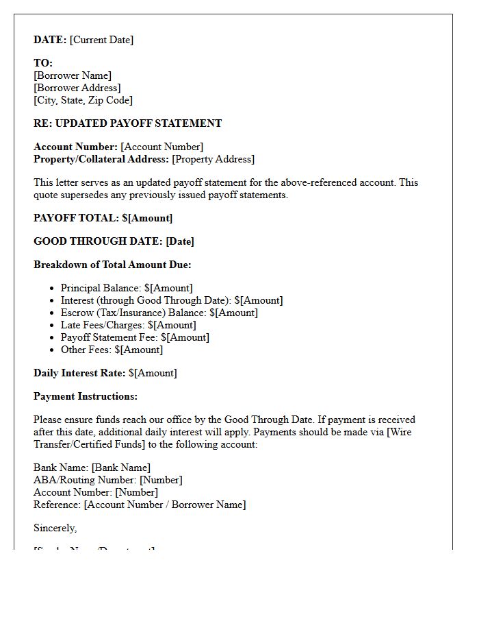 Standard Updated Good Through Date Payoff Letter