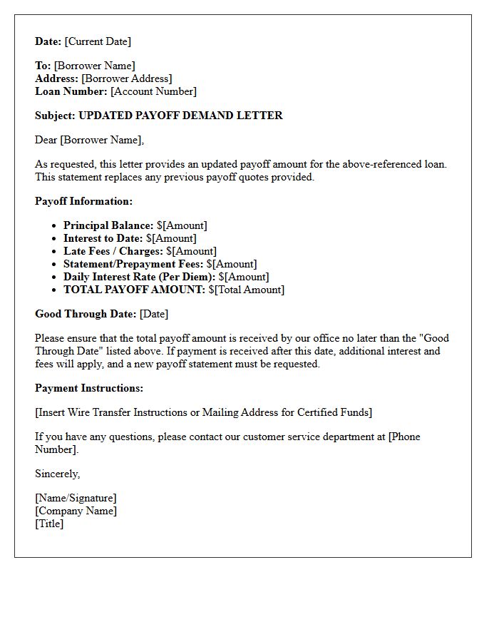 Updated Good Through Date Payoff Demand Letter