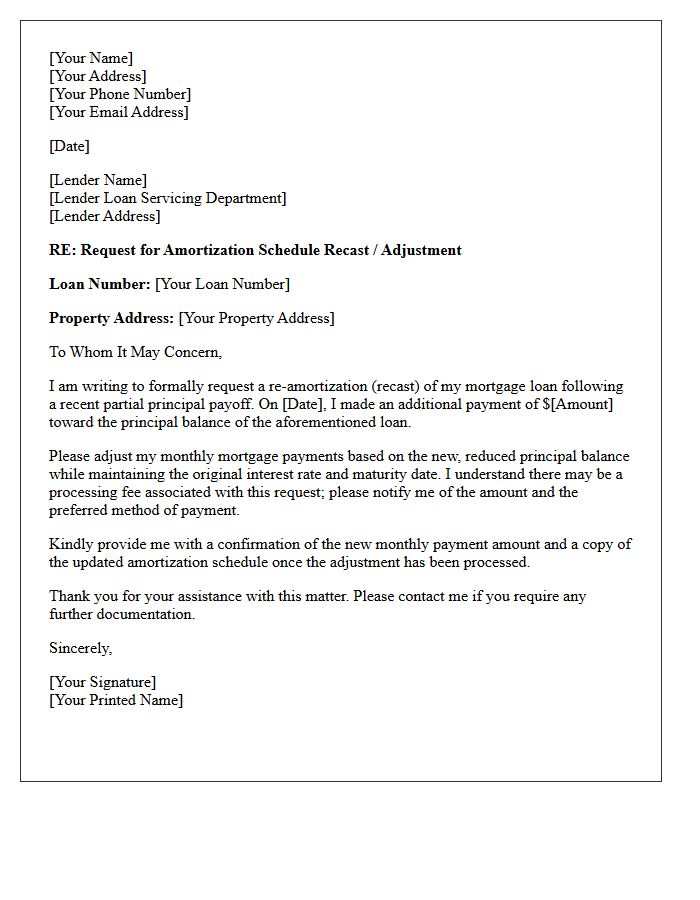 Amortization Adjustment Partial Mortgage Payoff Letter