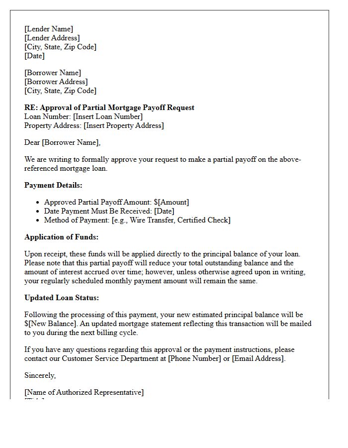 Approval of Partial Mortgage Payoff Letter