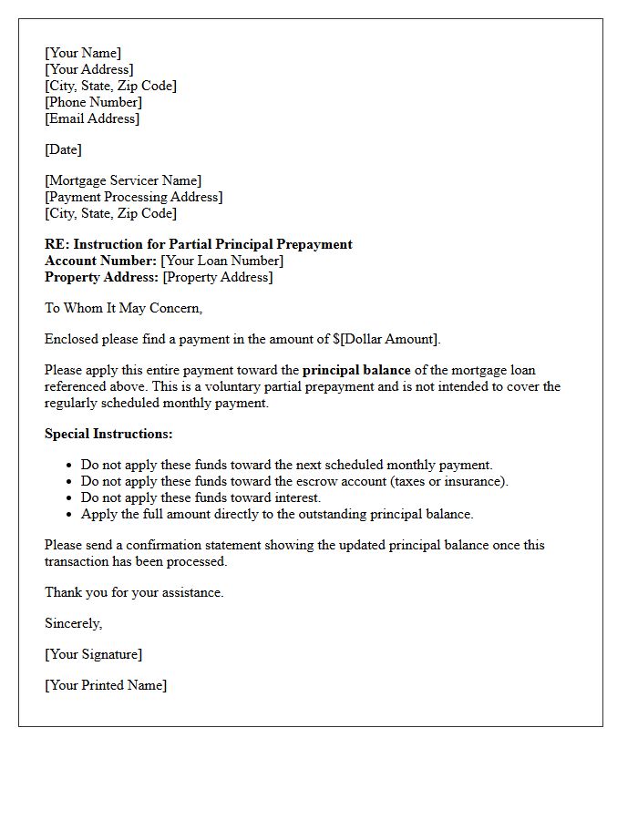 Instructions for Partial Mortgage Payoff Letter