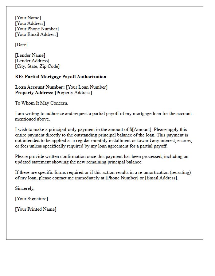 Lender Authorization Partial Mortgage Payoff Letter