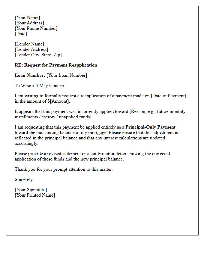 Payment Reapplication Partial Mortgage Payoff Letter