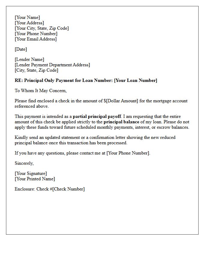 Principal Reduction Partial Mortgage Payoff Letter