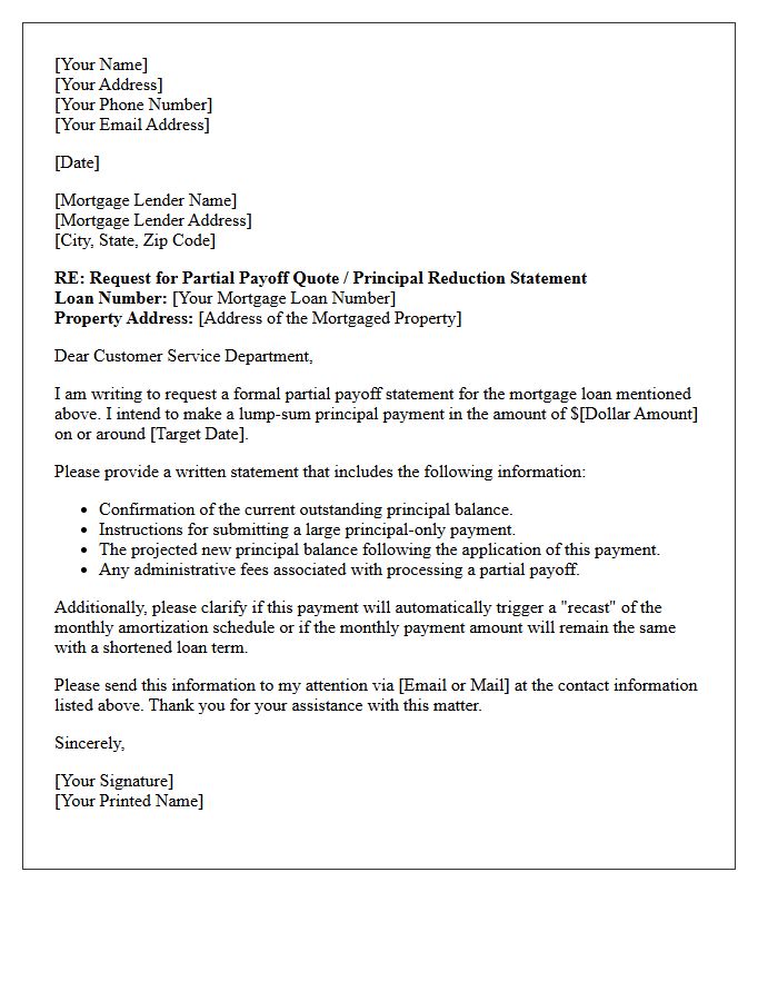 Request for Partial Mortgage Payoff Letter
