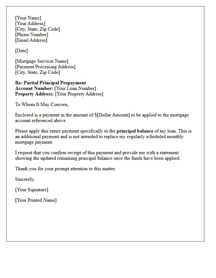 Servicer Notification Partial Mortgage Payoff Letter