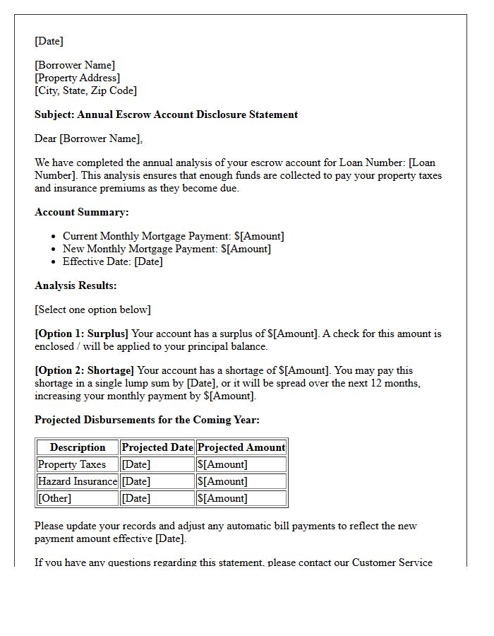 Annual Escrow Account Analysis Letter