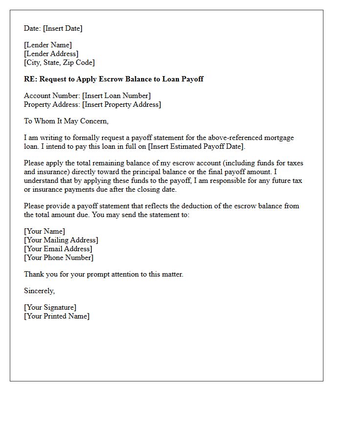 Escrow Balance Application Payoff Letter