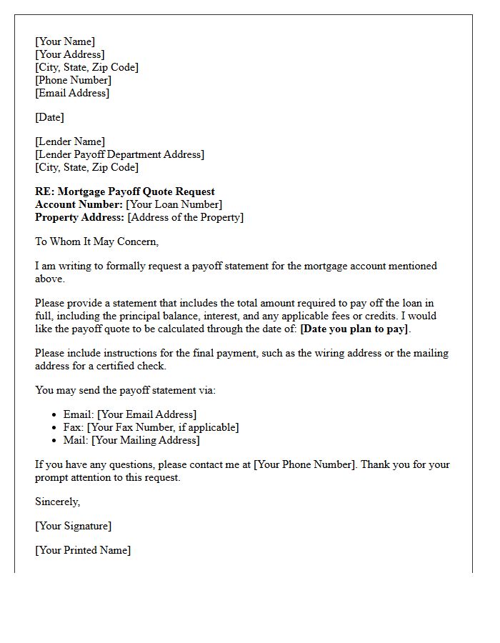 Mortgage Payoff Quote Request Letter