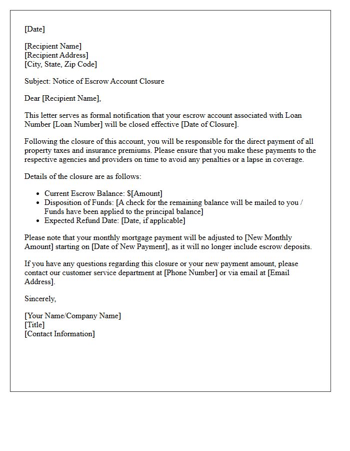 Notice Of Escrow Account Closure Letter