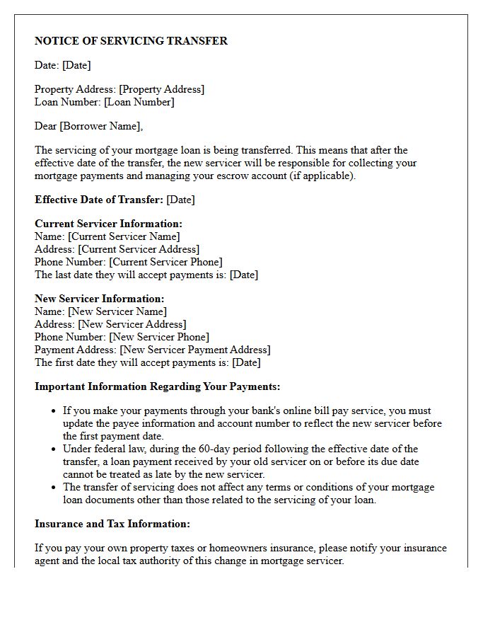 Notice Of Mortgage Servicing Transfer Letter