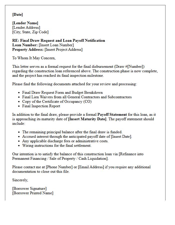 Final Draw and Construction Loan Maturity Payoff Letter