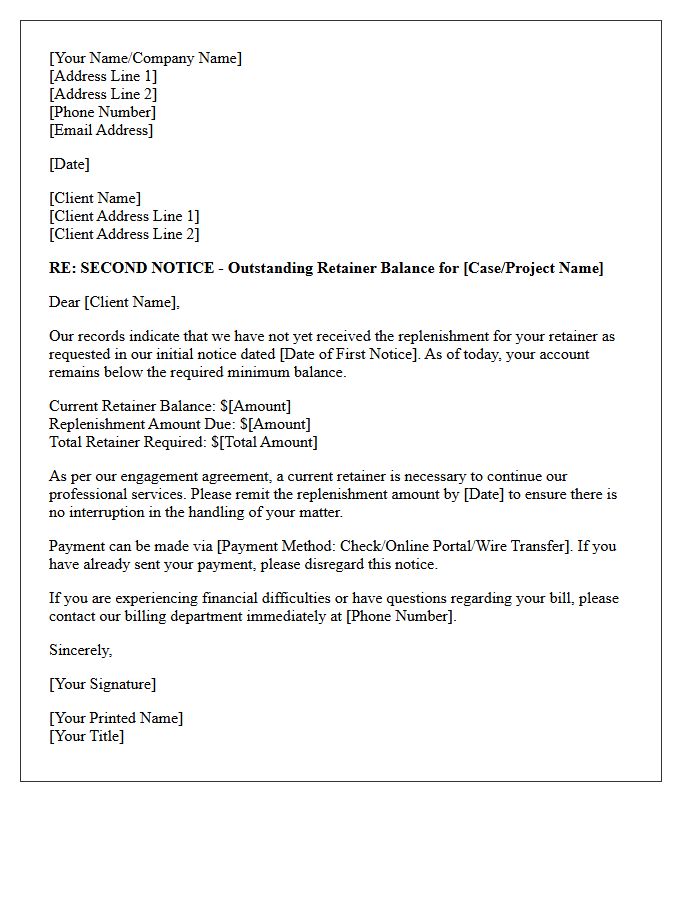 Debt Collection Letter for Second Retainer Notice