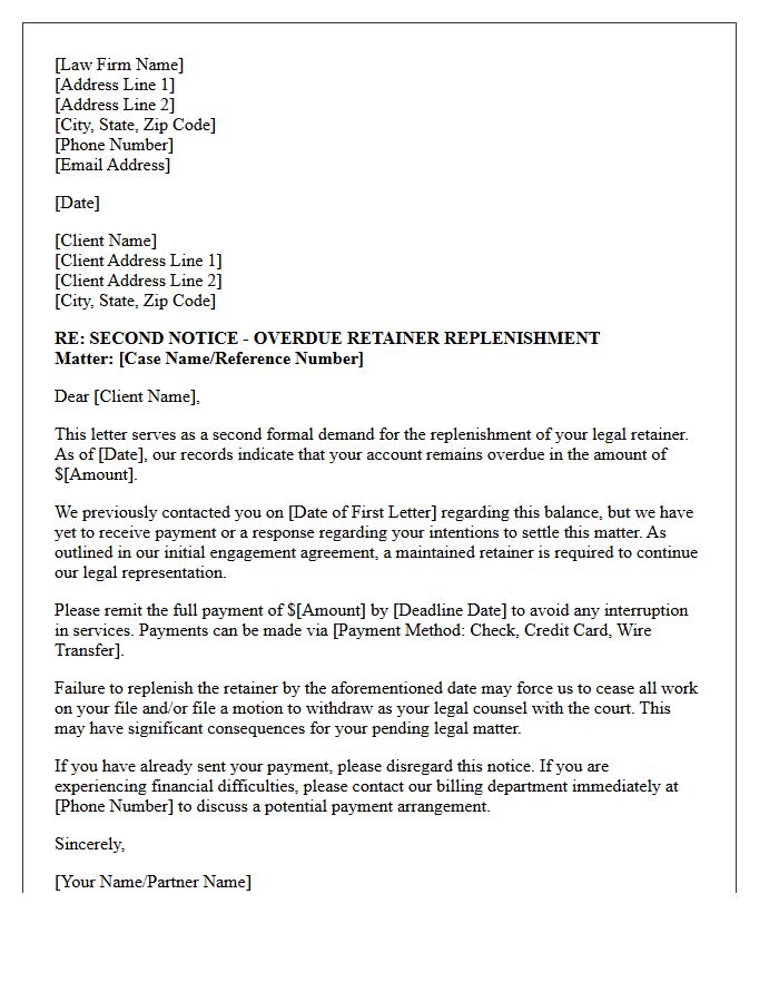 Overdue Legal Retainer Second Demand Letter