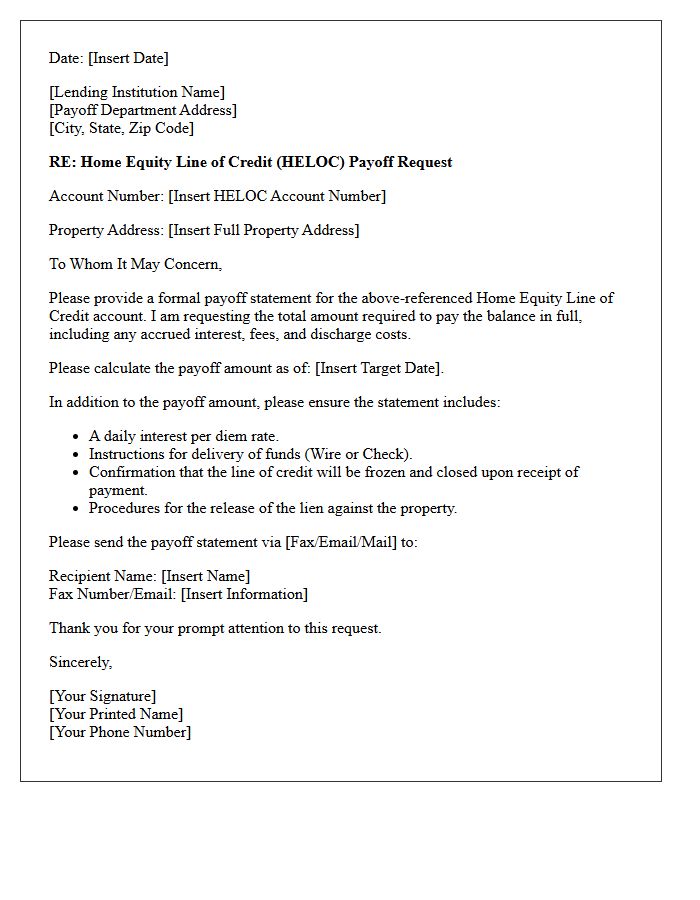 Home Equity Line of Credit Payoff Letter