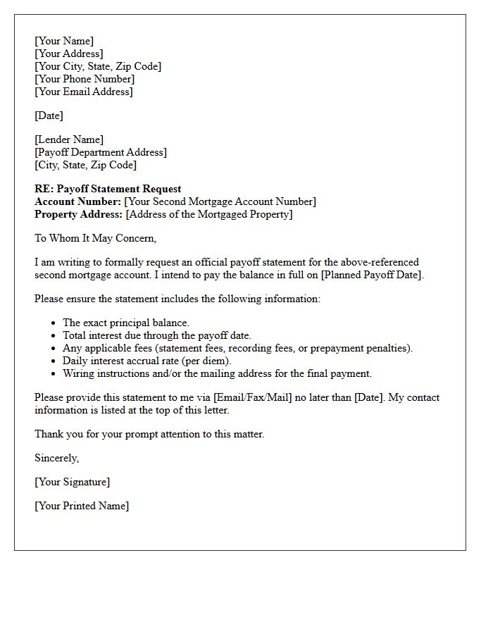 Second Mortgage Payoff Request Letter