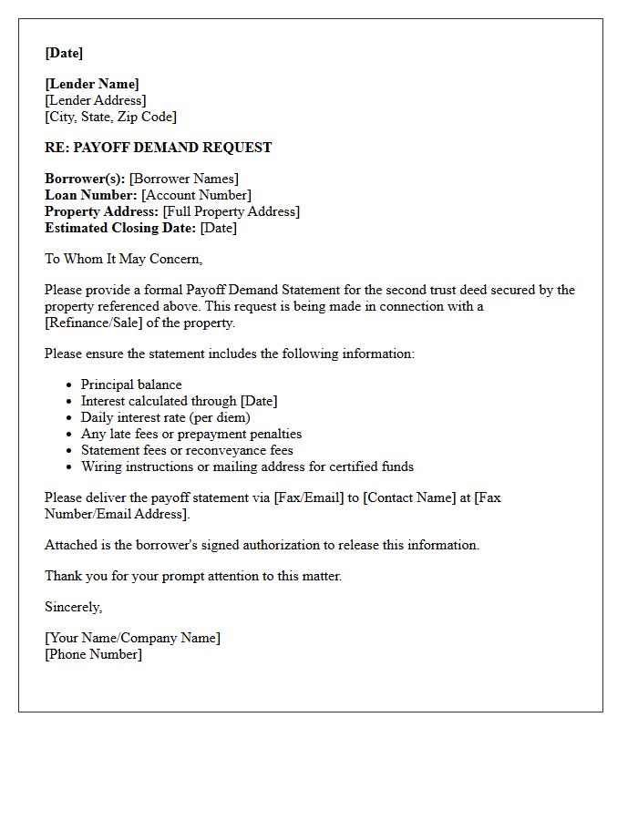 Second Trust Deed Payoff Letter