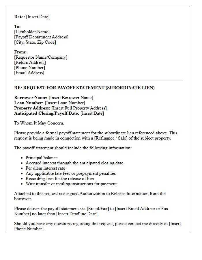 Subordinate Lien Payoff Demand Letter