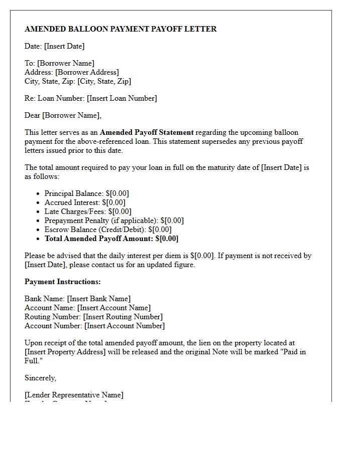 Amended Balloon Payment Payoff Letter