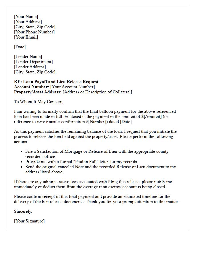 Balloon Payment Payoff Lien Release Letter