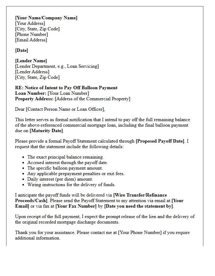 Commercial Mortgage Balloon Payment Payoff Letter