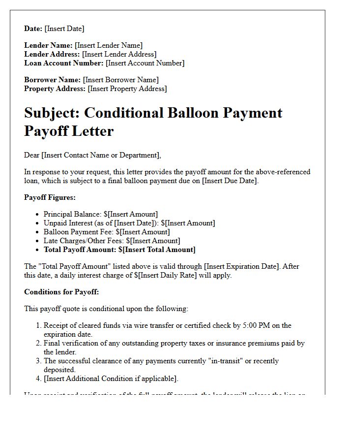 Conditional Balloon Payment Payoff Letter