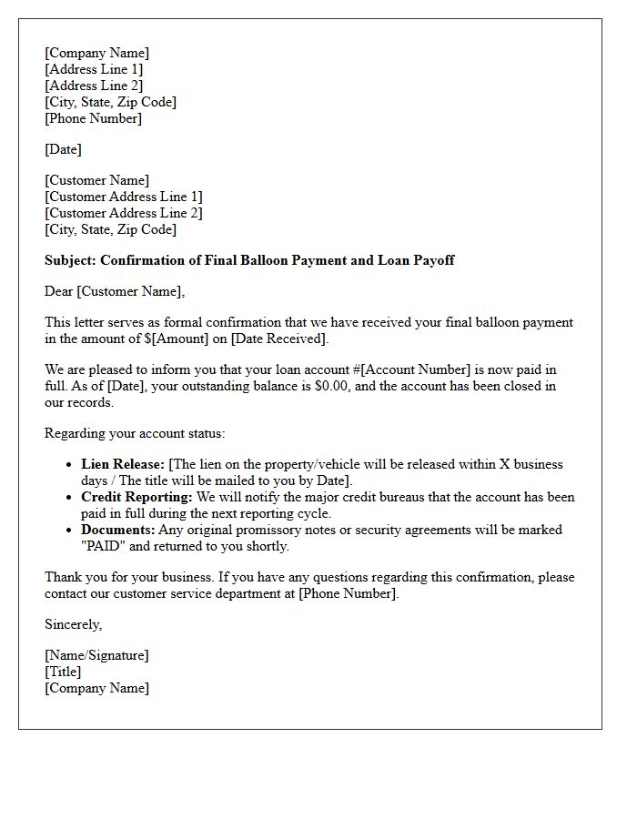 Final Balloon Payment Payoff Confirmation Letter