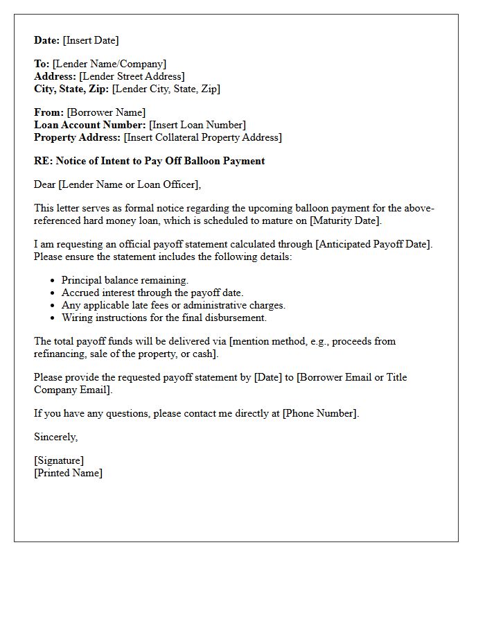 Hard Money Loan Balloon Payment Payoff Letter