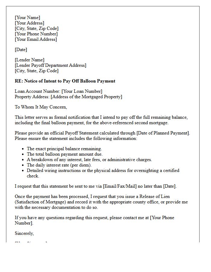 Second Mortgage Balloon Payment Payoff Letter