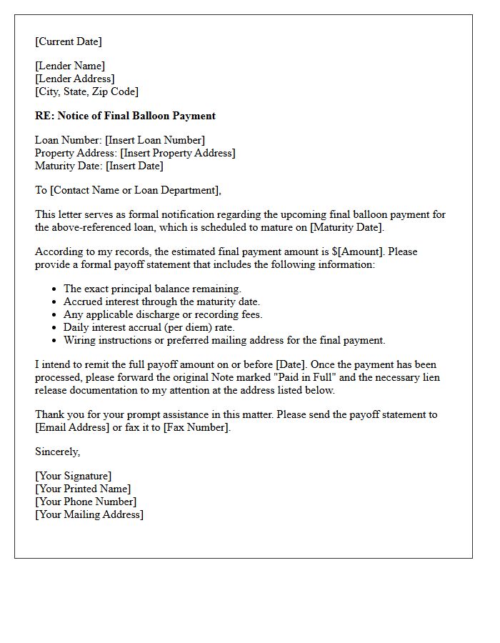 Standard Balloon Payment Payoff Letter
