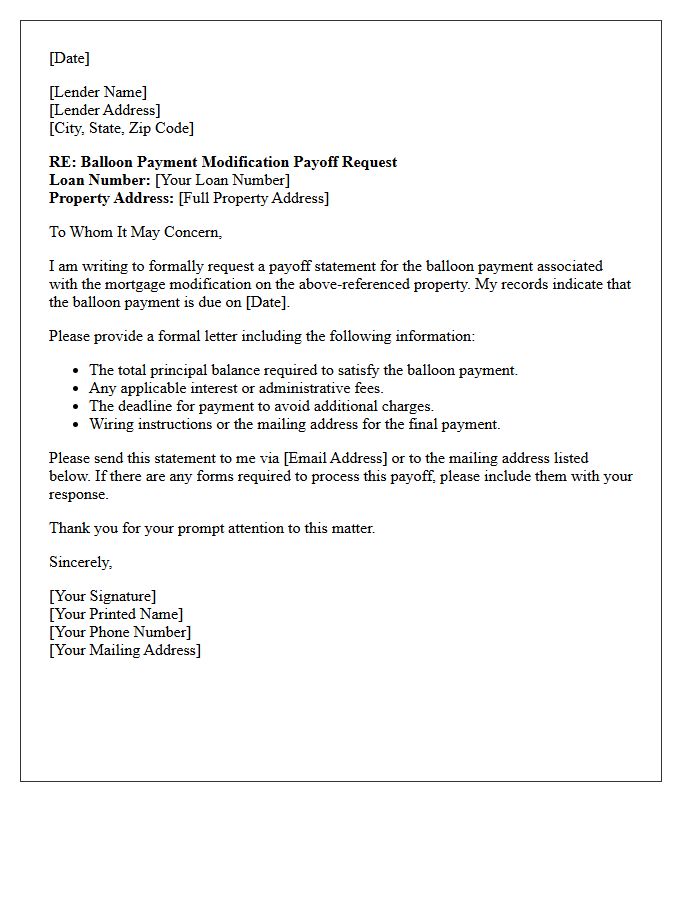 Balloon Payment Modification Payoff Letter