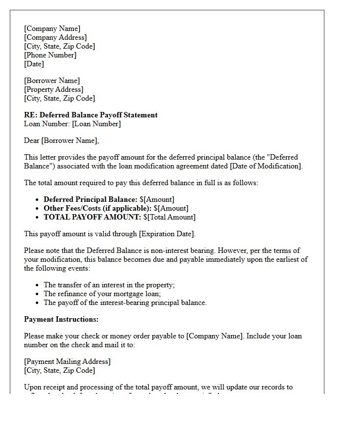 Deferred Balance Modification Payoff Letter