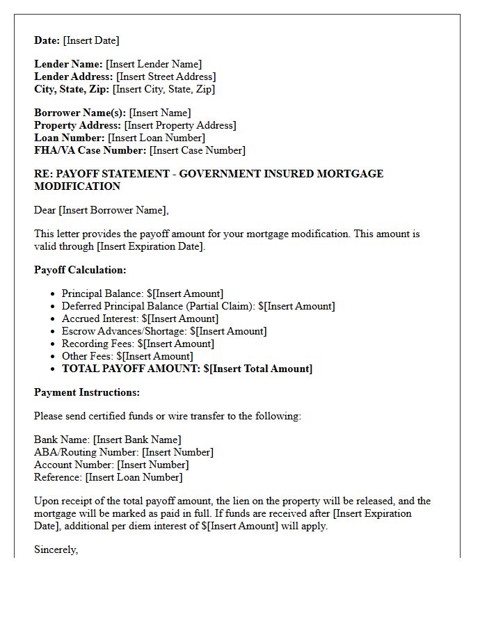 Government Insured Mortgage Modification Payoff Letter