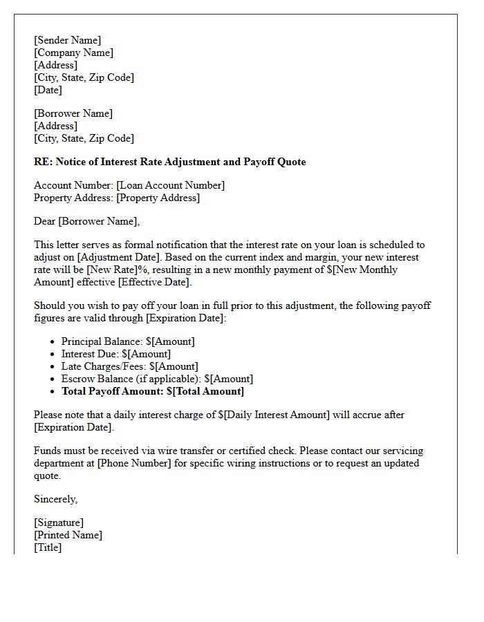 Interest Rate Adjustment Payoff Letter