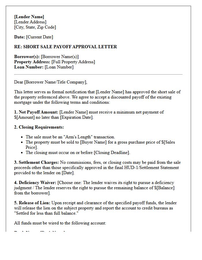 Short Sale Modification Payoff Letter