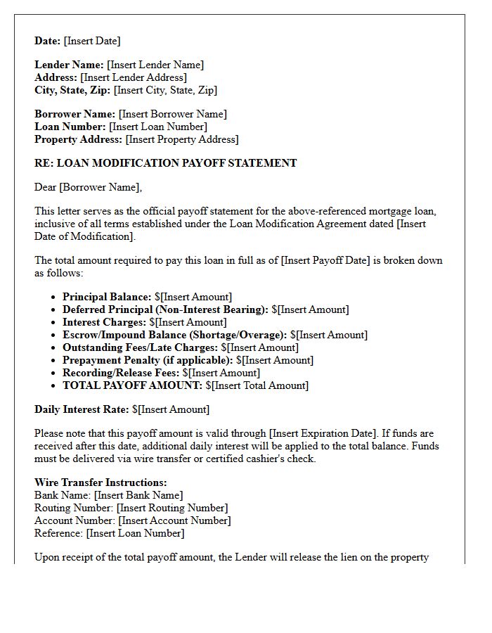 Standard Loan Modification Payoff Letter