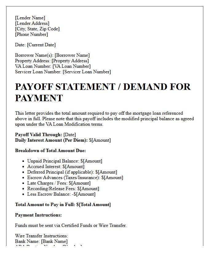 Veterans Affairs Loan Modification Payoff Letter