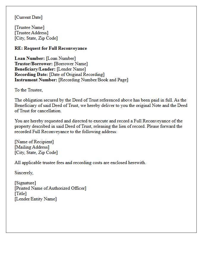 Deed of Trust Reconveyance Letter