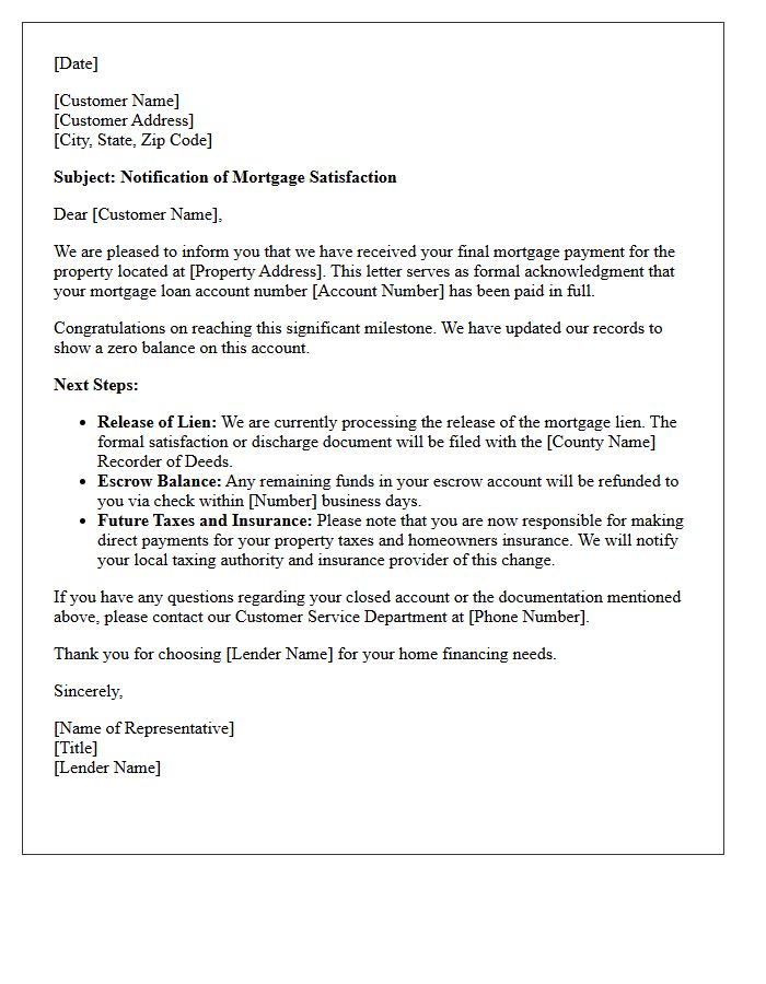 Final Mortgage Payment Acknowledgment Letter