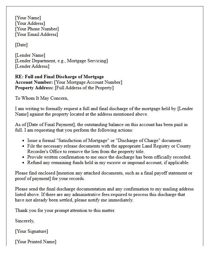 Full and Final Mortgage Discharge Letter