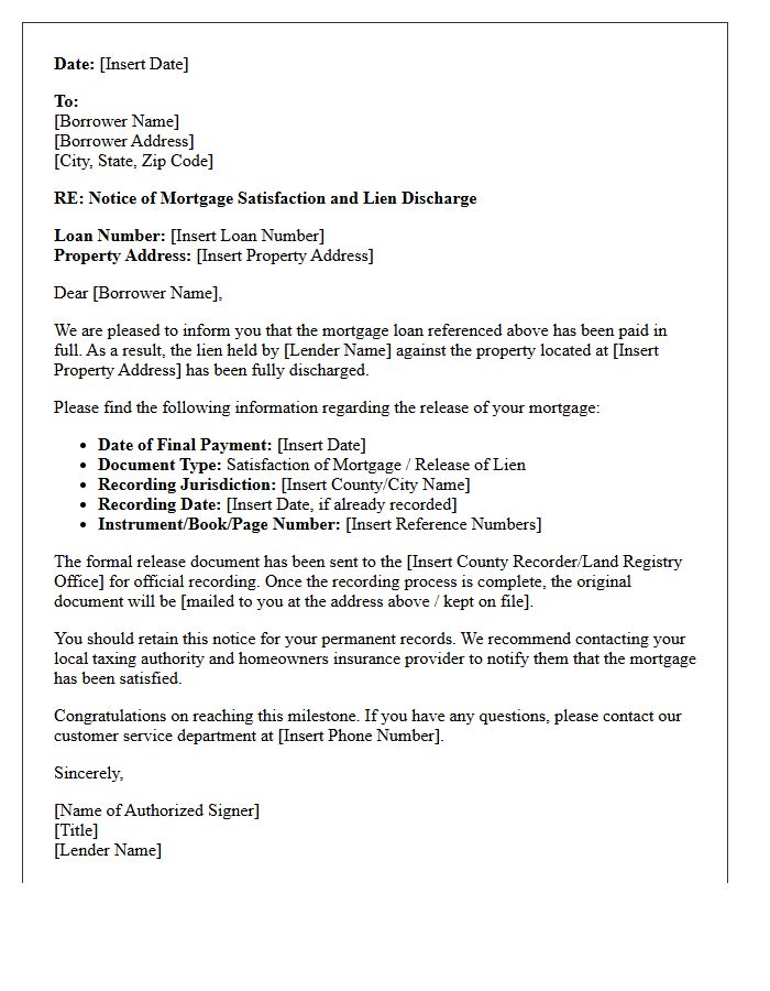 Mortgage Lien Discharge Notice Letter