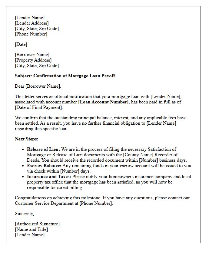Mortgage Paid in Full Confirmation Letter