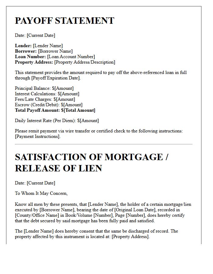 Payoff Statement and Satisfaction Letter