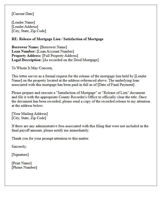 Release of Mortgage Lien Letter