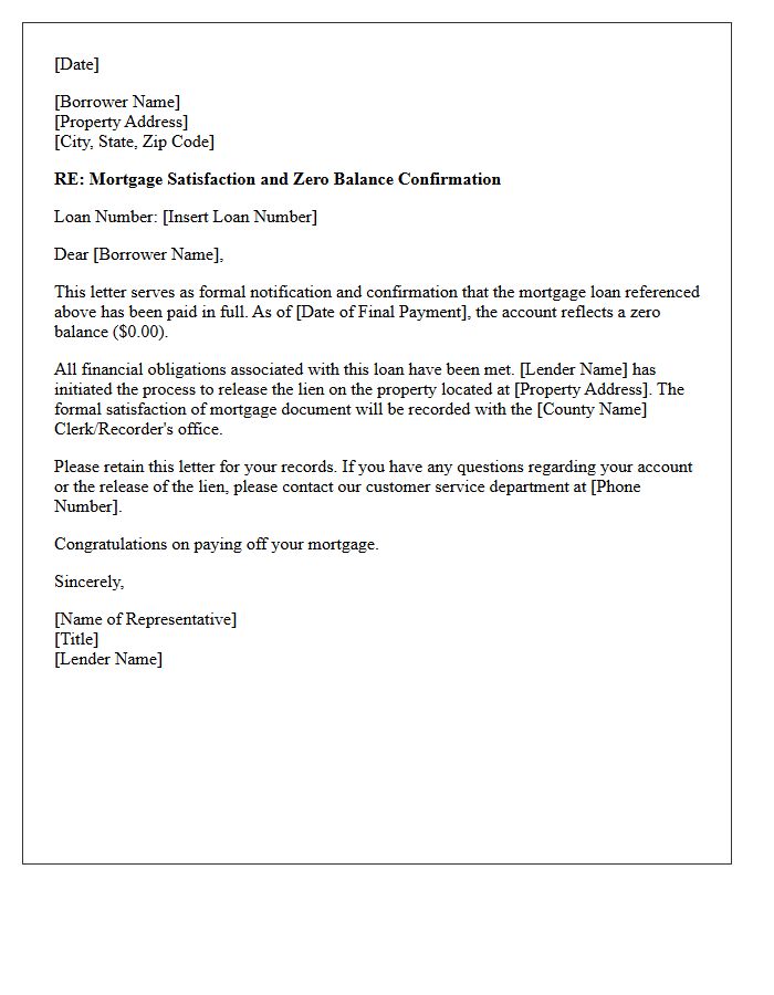 Zero Balance Mortgage Confirmation Letter