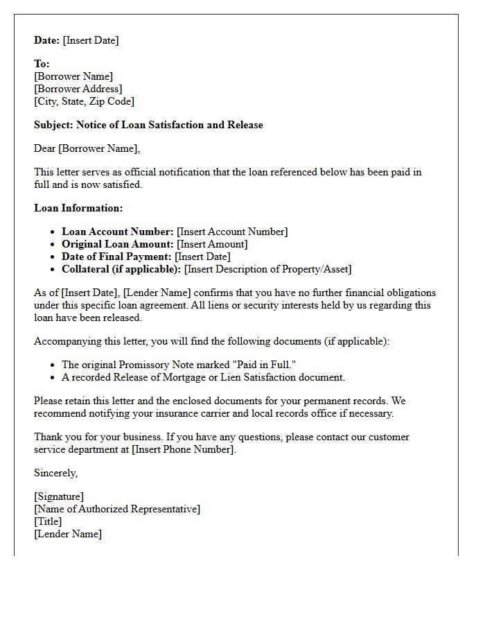Borrower Notification of Satisfaction Letter