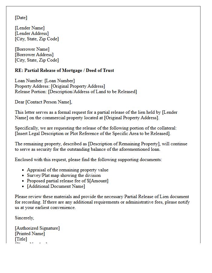 Commercial Property Partial Release Letter