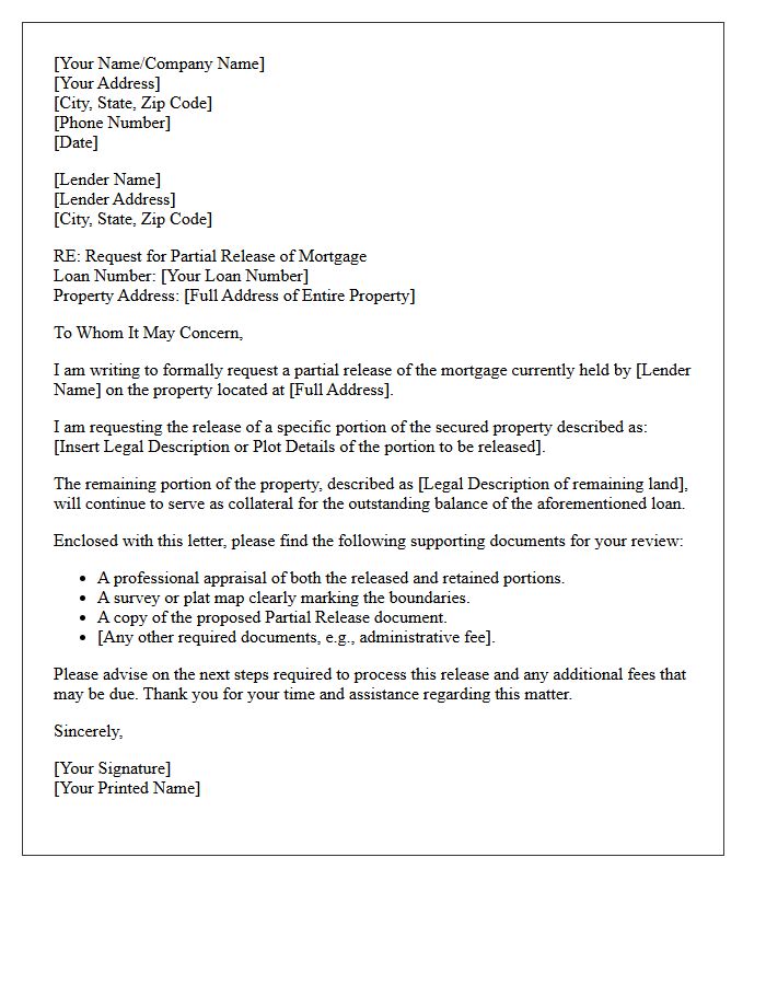 Partial Release of Mortgage Letter