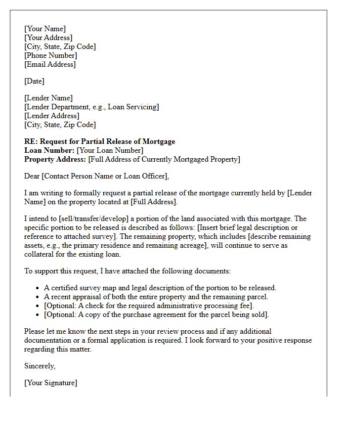 Request for Partial Release of Mortgage Letter