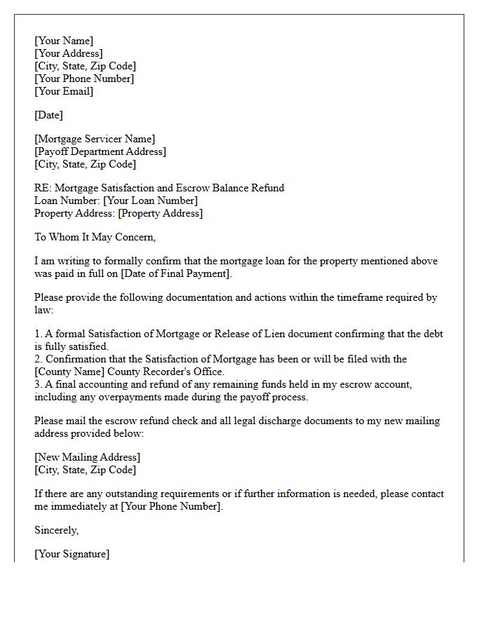 Final Mortgage Satisfaction and Escrow Balance Refund Letter